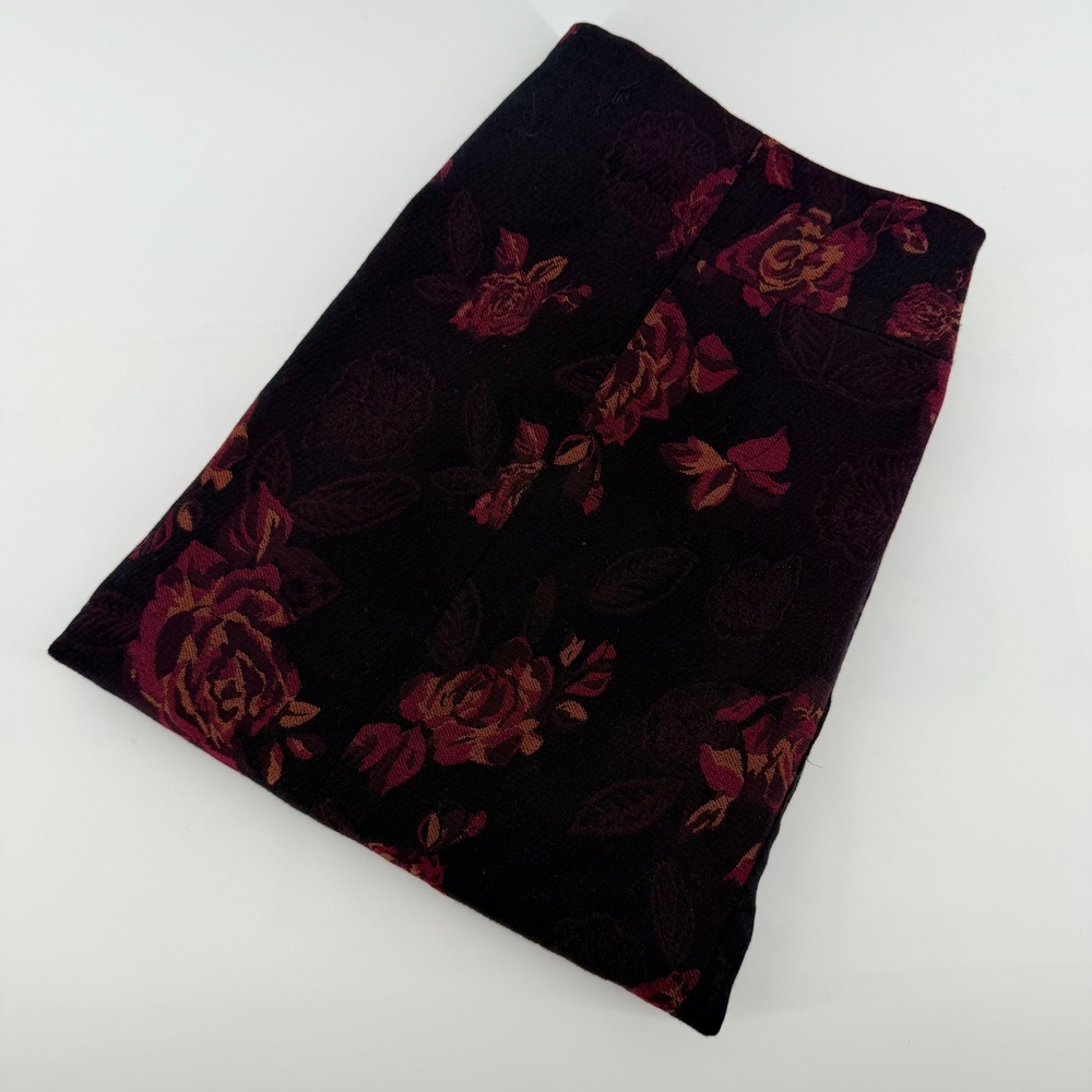 White House Black Market Floral Jacquard Pencil Skirt Burgundy 2 Professional